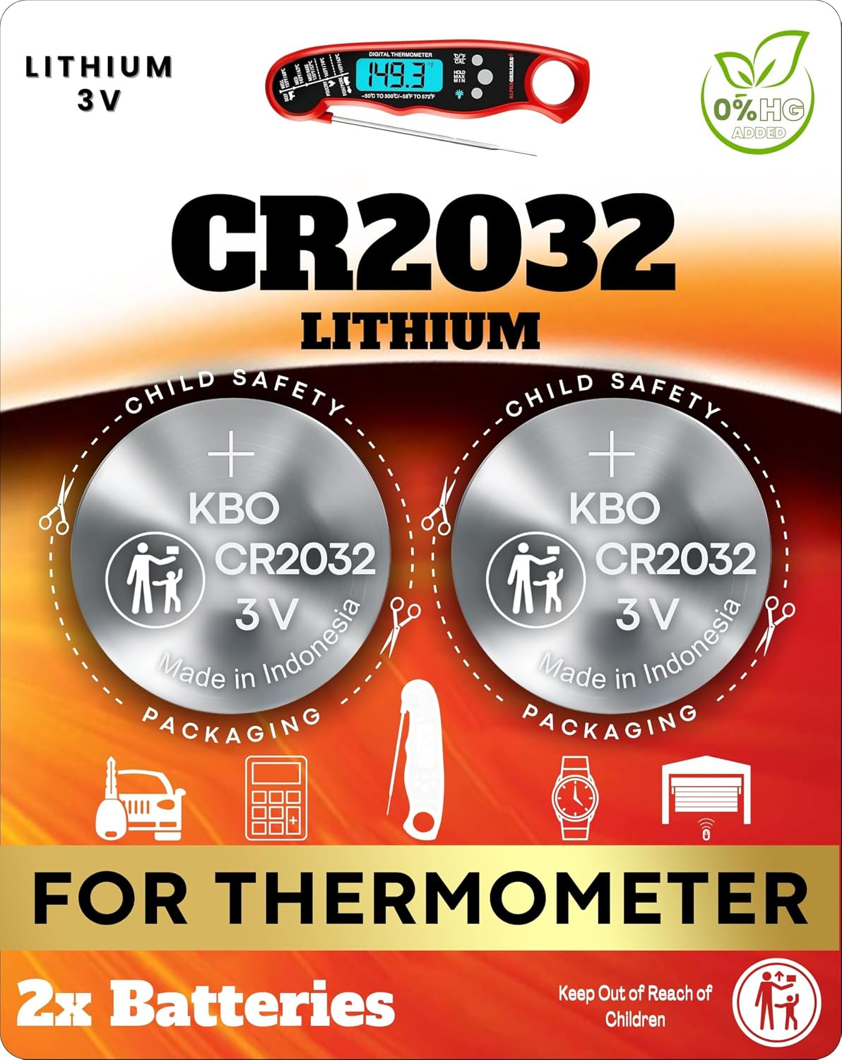Meat Thermometer Battery Replacement Kit (2-Pack) CR2032 - Compatible with Most