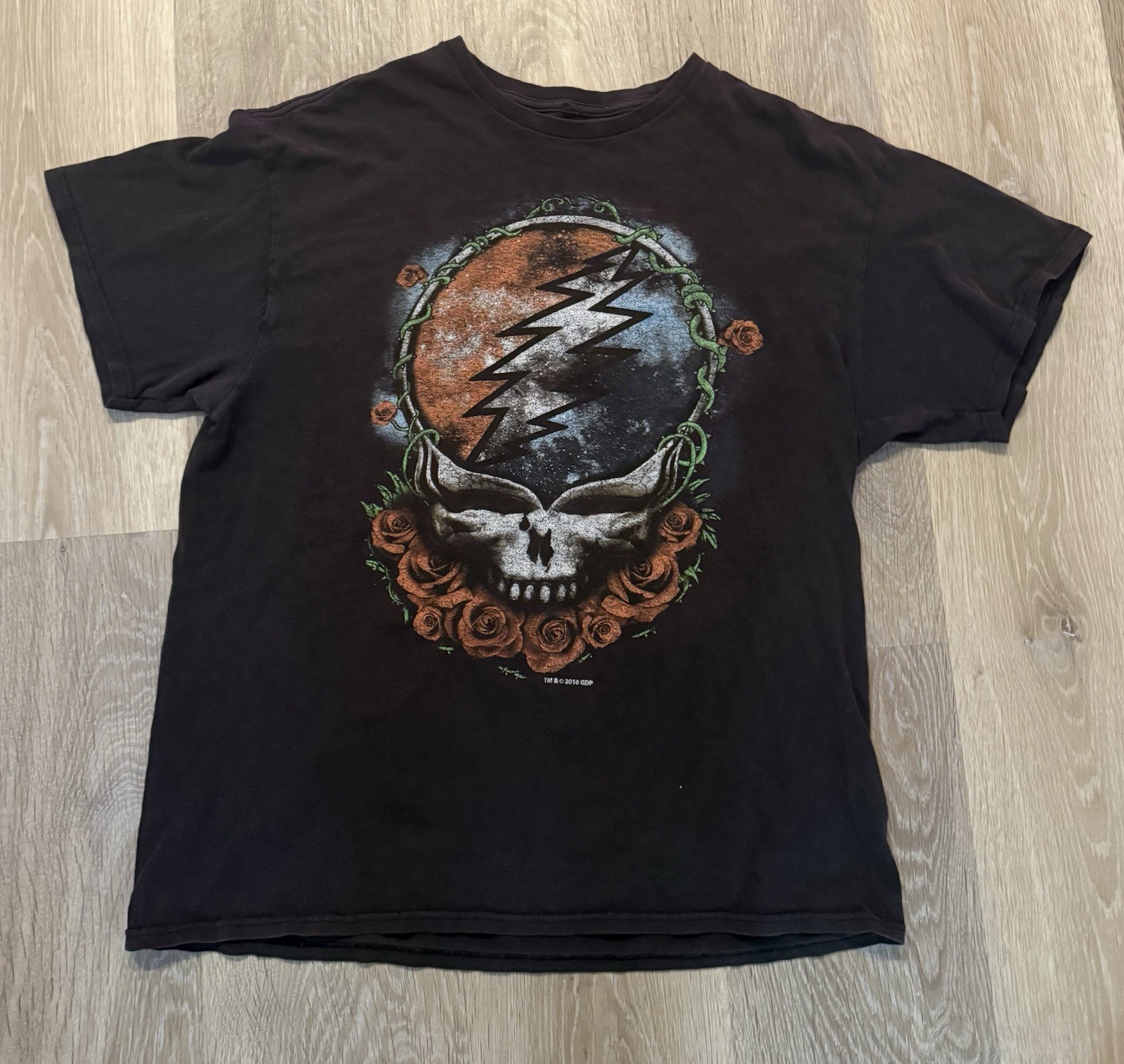 Grateful Dead Men's T-Shirt Black Size Large Short Sleeve 2016 GDP 100% Cotton