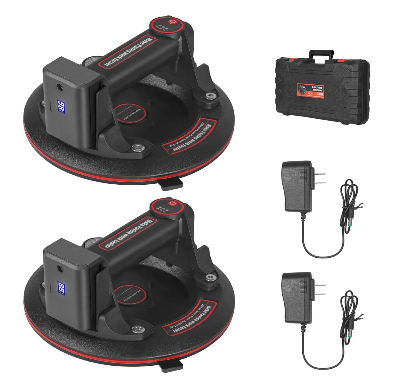 8" Electric Vacuum Suction Cups Lifter 600Lbs for Glass, Tile & Granite (2Pack)