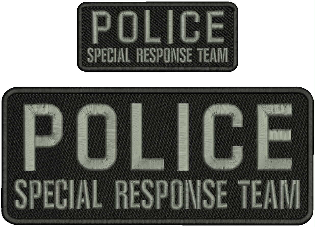 POLICE/SPECIAL/RESPONSE/TEAM EMB PATCH 4X10 AND 2X5 hook on back gray on black