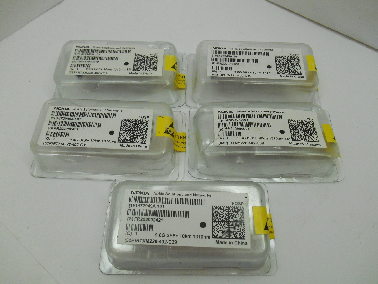 LOT of 5, NOKIA FOSP 472949A.101 9.8G SFP+ 10km 1310nm 52P RTXM228-402-C39
