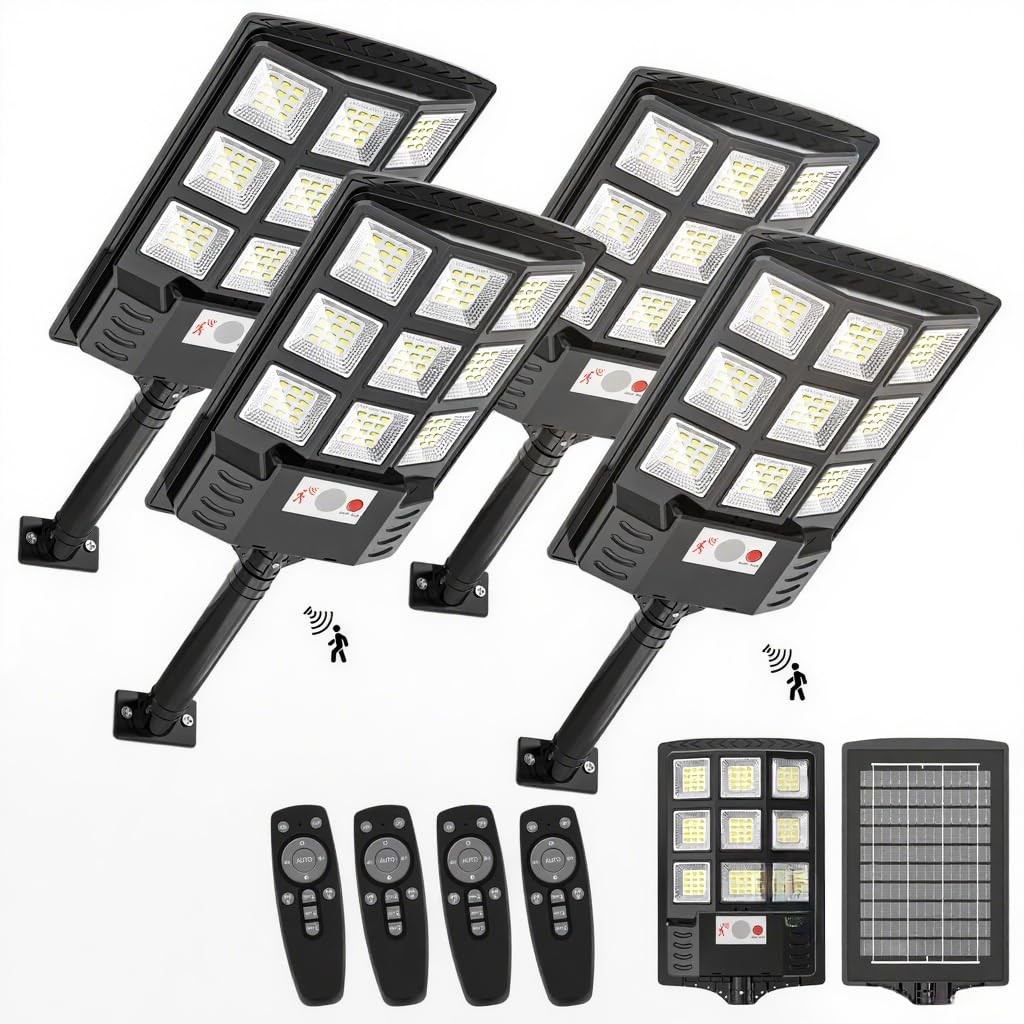 Light Your Yard All Night - 4 Pack Solar Street Lights Motion Sensor