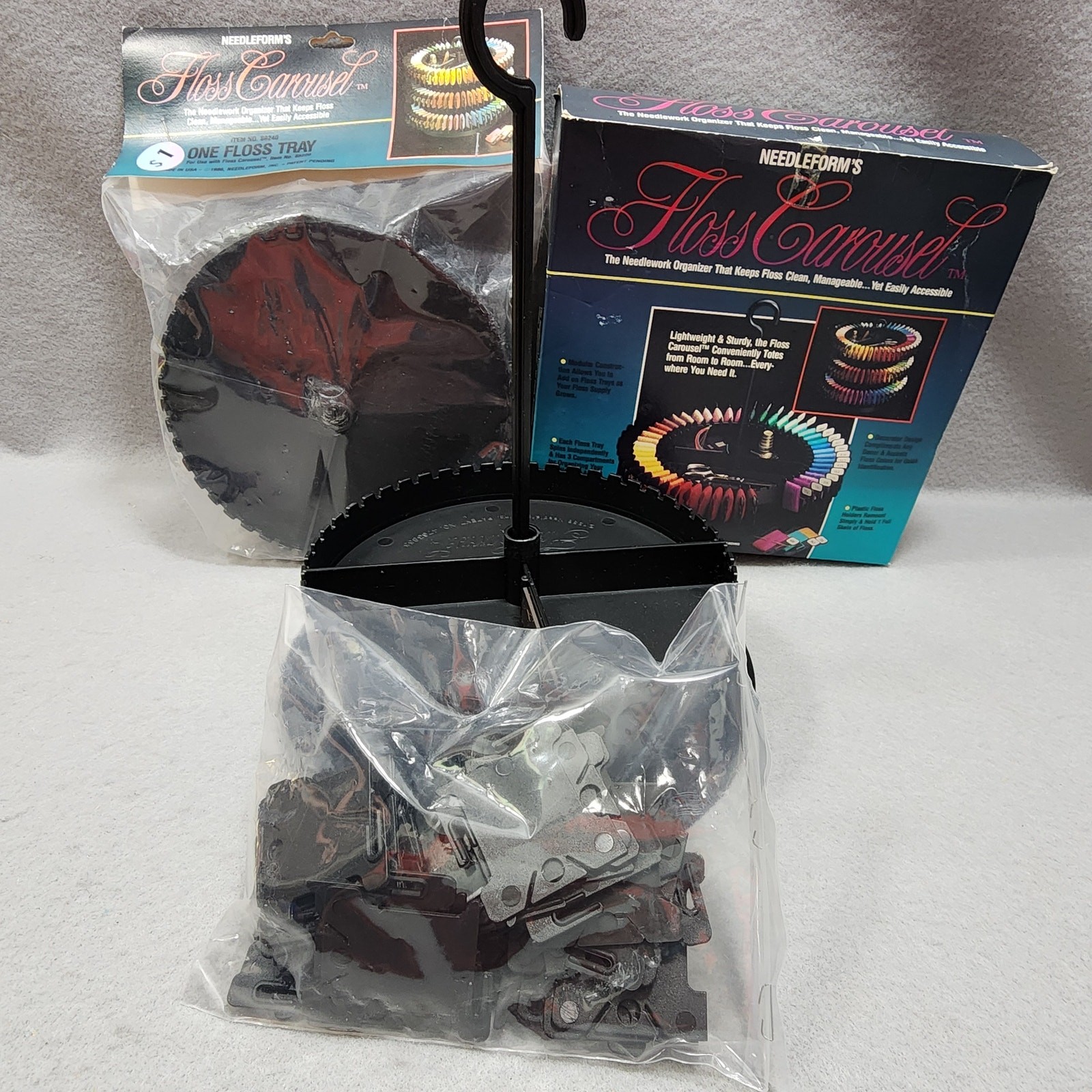 Needleform's Floss Carousel Base, Tray, Handle, Dust Cover And Extra Tray NOS