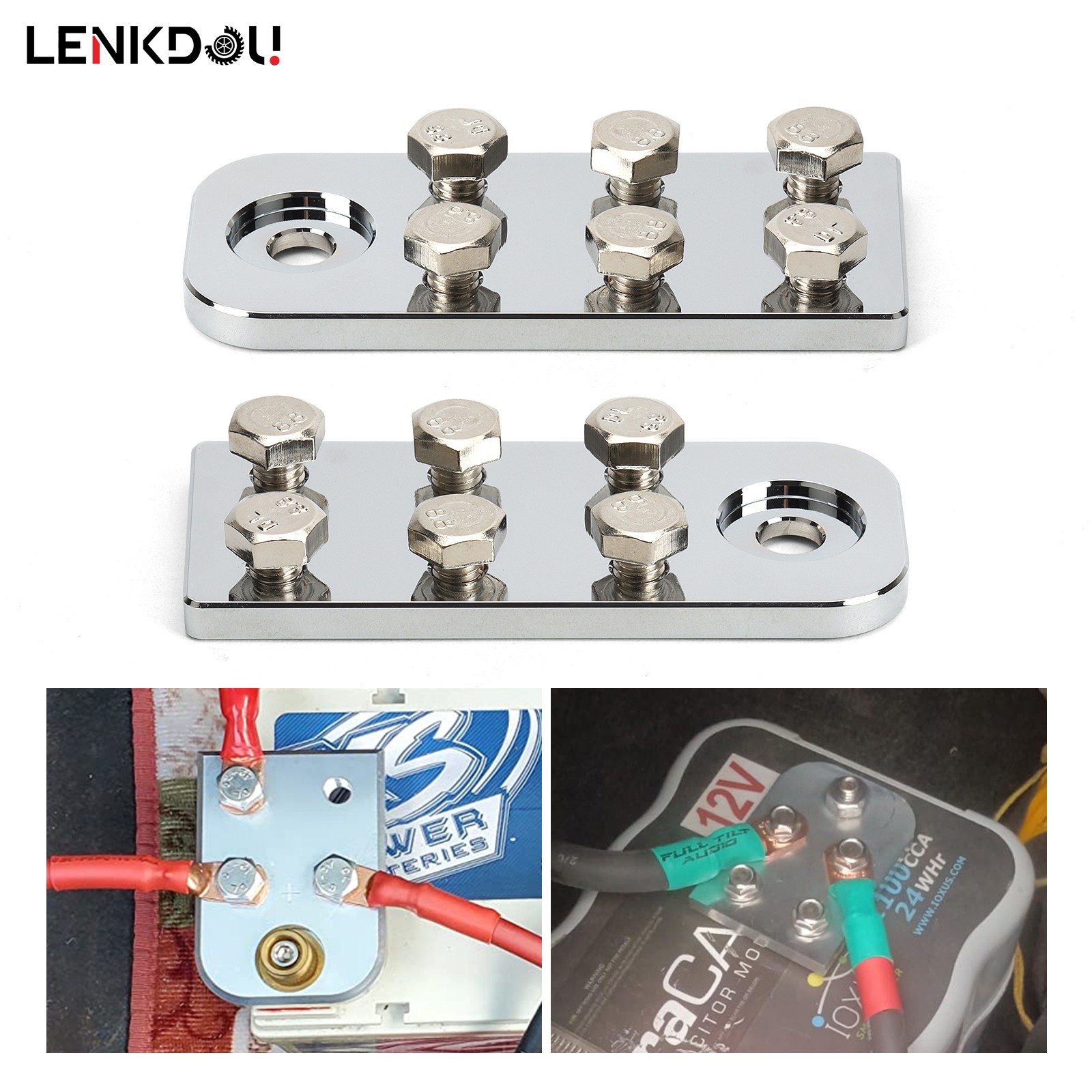 Pair 6 Spot SAE Top Post Flat Lug Style Battery Terminal Distribution Blocks 2PC