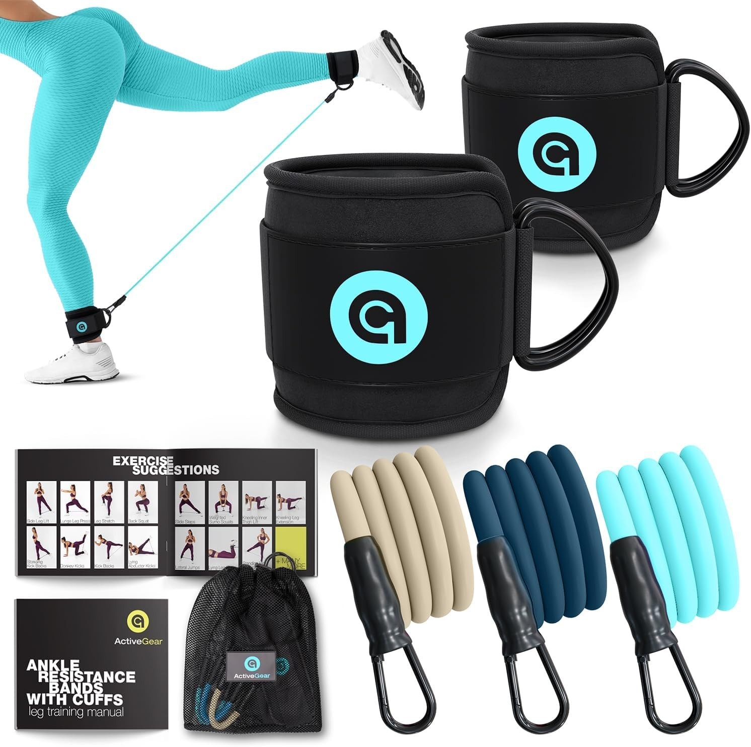 Ankle Resistance Bands with Cuffs for Glutes Legs Core Workout