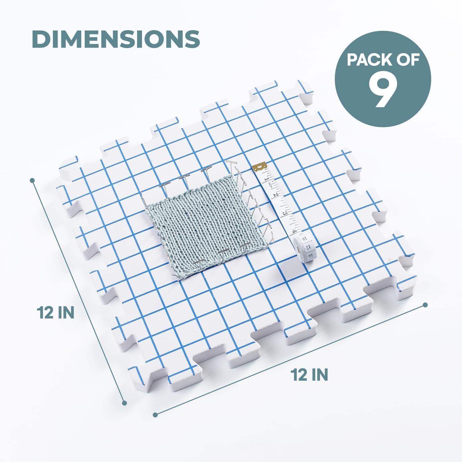 Knitting Blocking Mat Set - Gridlines, T-Pins, Storage Bag