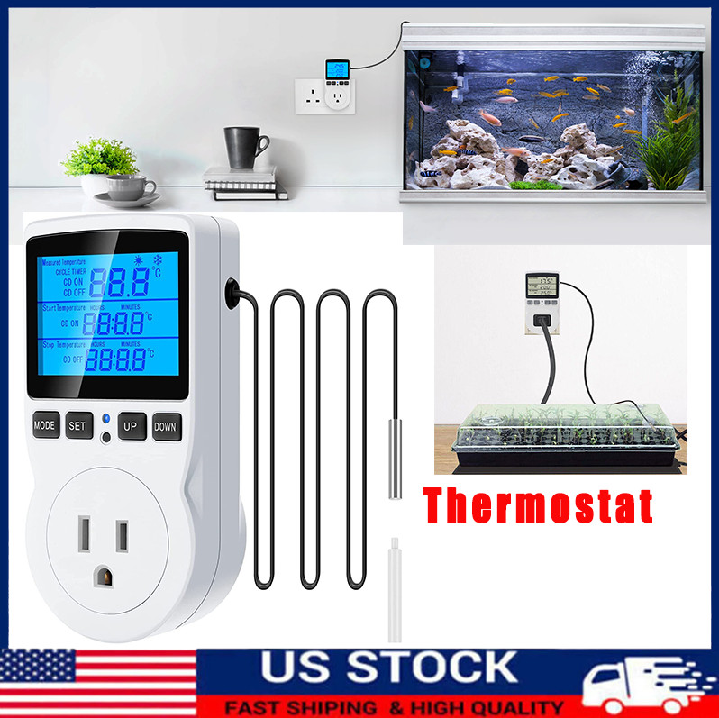 Digital Thermostat Outlet Plug Temperature Controller Heating Cooling with Probe