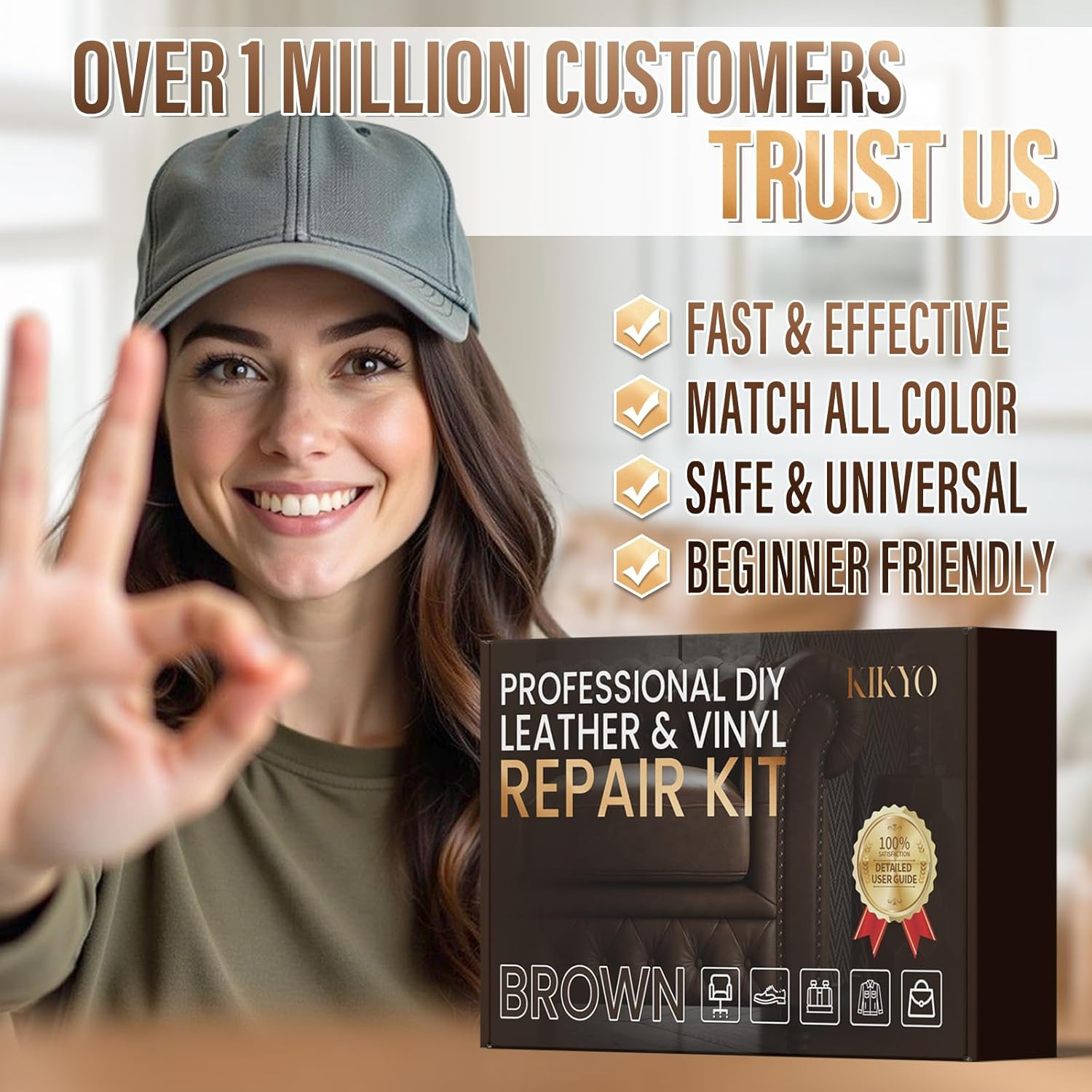 KIKYO Brown Leather Repair Kit, Faux Leather Chair & Couch Repair Kit