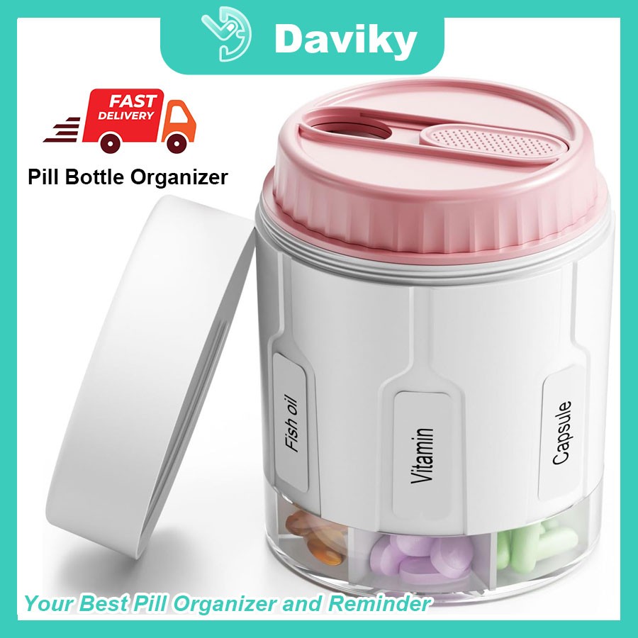 Daviky Portable Travel Pill Dispenser Bottle 7Day Supplement Organizer Storage