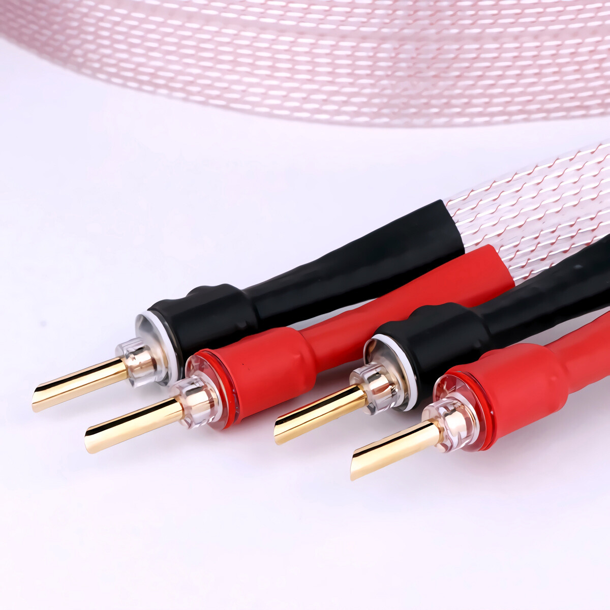 Silver Plated 8N OCC PTEE Ribbon Flat HiFi Speaker Wire Cable with Banana Plug