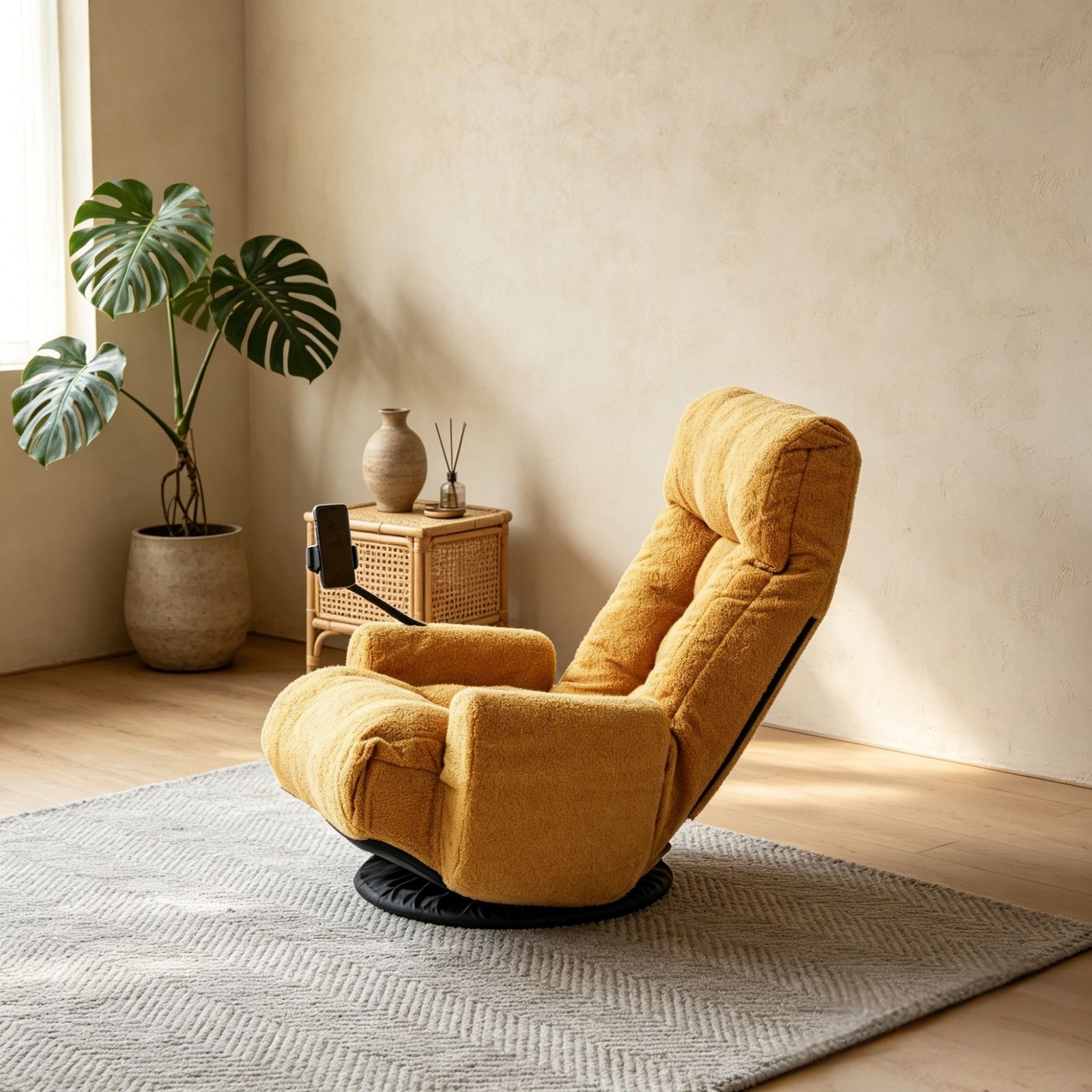 Adjustable Lounge Sofa Chair 360° Rotatable Yellow Cotton