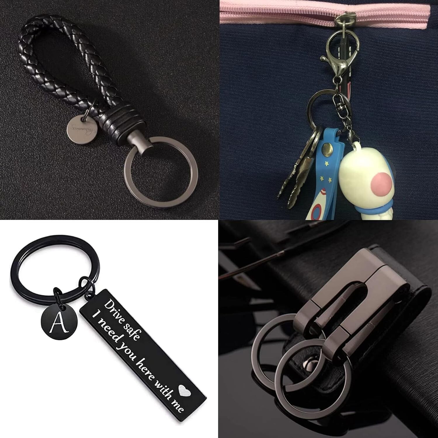 40 Pack Key Ring Keychain Mix 4 Sizes Black Metal Flat Split Key Chains Rings