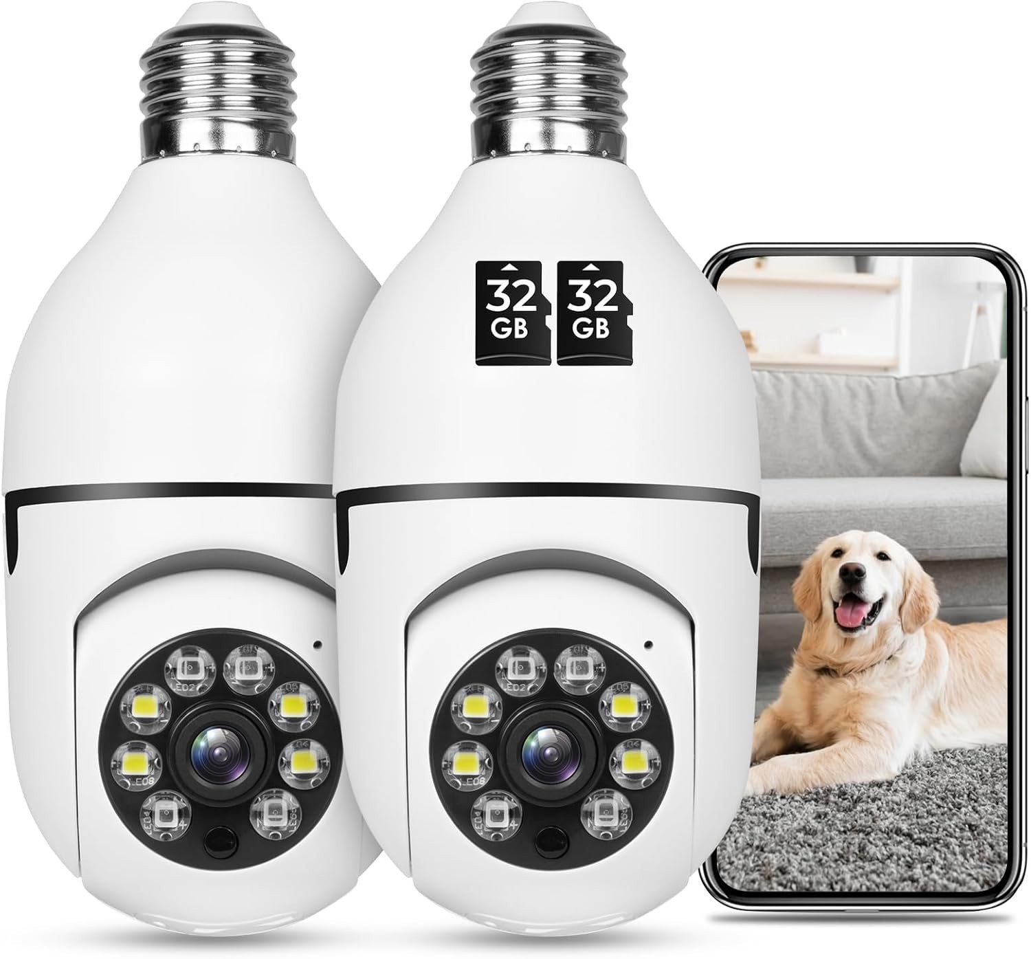 2x WiFi Bombilla Camara Inalambrica De Seguridad Para Casa Espia Vigilancia Foco