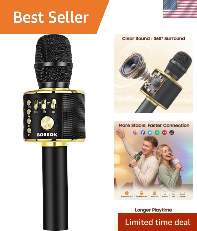 Compact Bluetooth Karaoke Microphone with USB & SD Support - Perfect for Parties