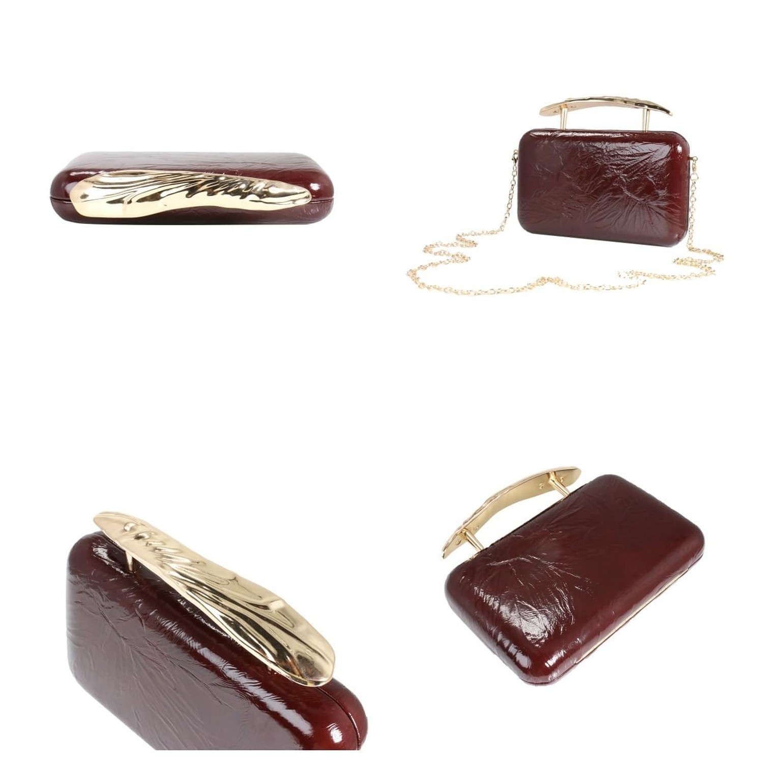 PU Leather Sculptural Mental Top Handle Cultch Bag Chic Stylish Square Purse ...