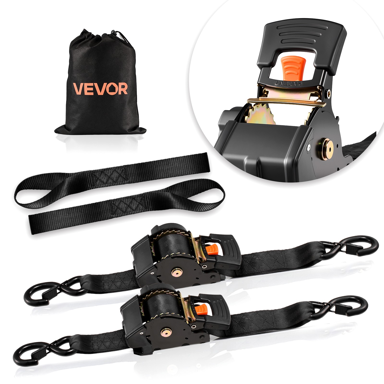 VEVOR 2 Pack Retractable Ratchet Straps 2" x 10' Tie Down Straps 3033 lbs