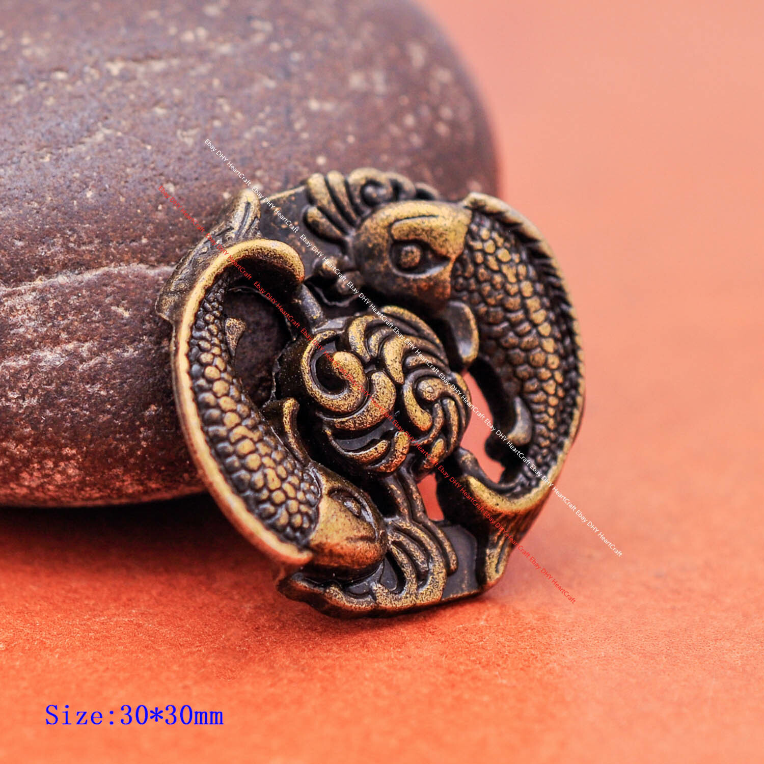 10X Vintage Brass Lucky Koi Fish Concho For DIY Leathercraft Wallet Conchos 30mm
