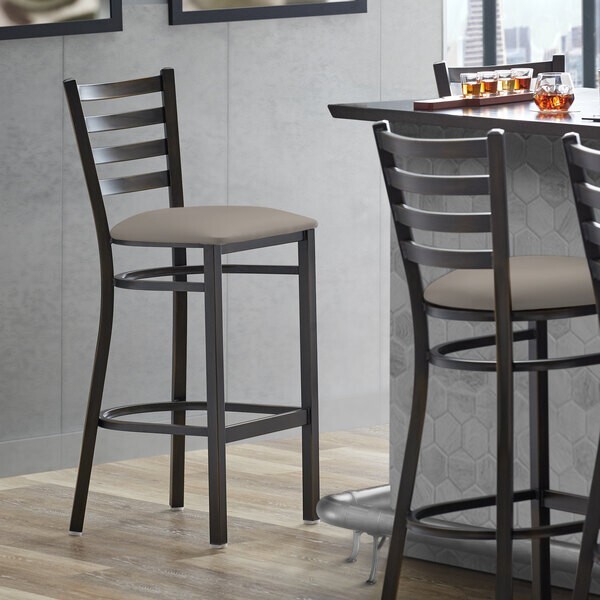 10 PACK Distressed Copper Ladder Back Metal Restaurant Barstool With Gray Vinyl