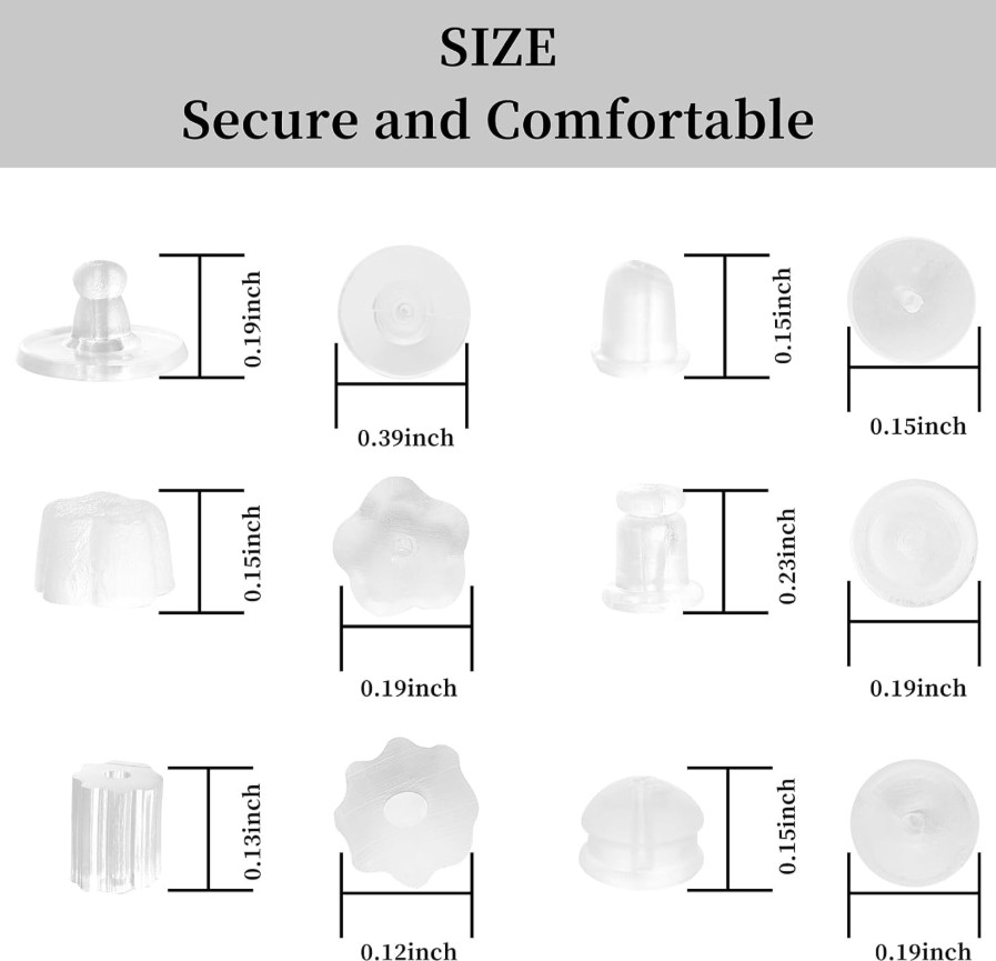600PCS Silicone Earring Backs Clear Soft Rubber Stoppers Replacement Stud 6style