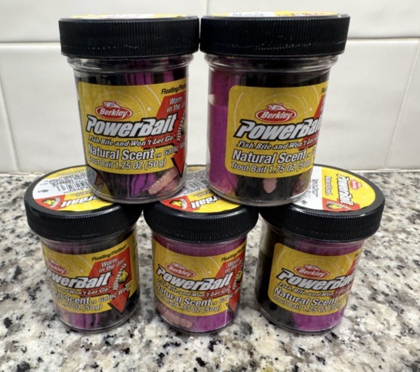 Berkley Powerbait Trout Bait 1.75oz Jar Tequila Sunrise Garlic Worm Lot of 5 NEW