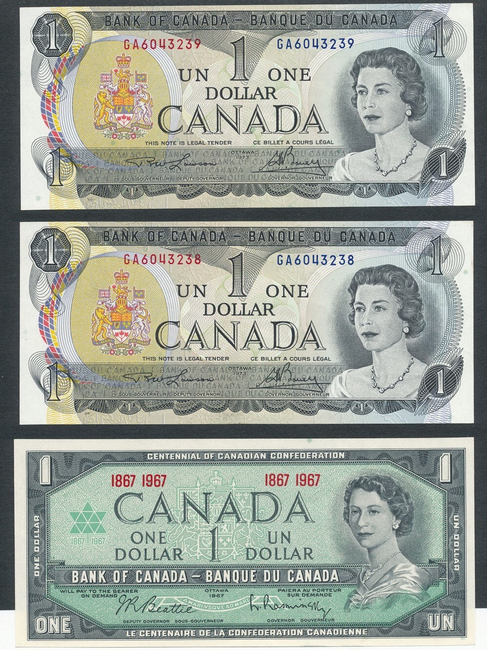 Canada 1 One Dollar Lot 2 Consecutive 85a and 1967 Centennial CU