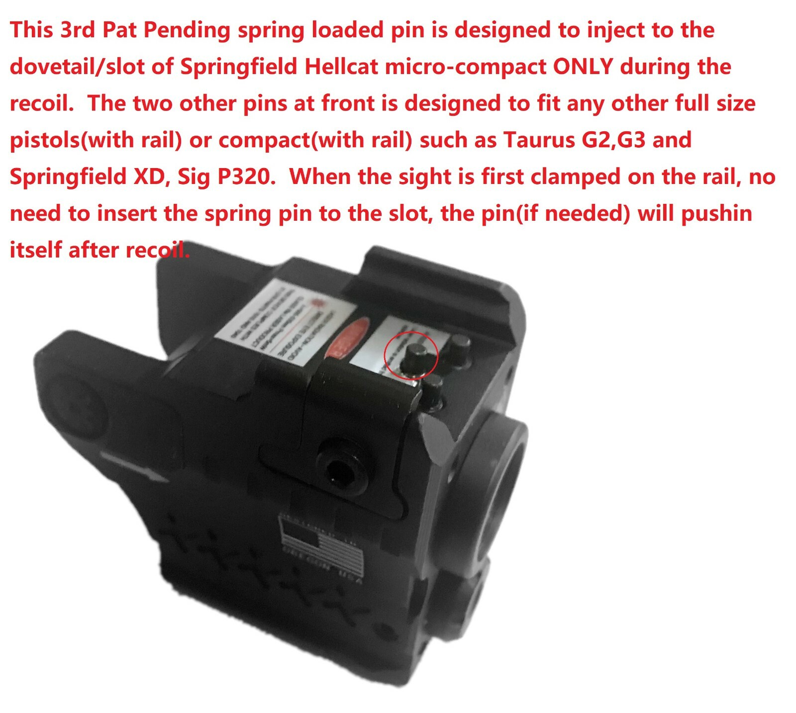 Green Pistol Laser+Flashlight Sight for Springfield HELLCAT COMPACT 9MM Pistol