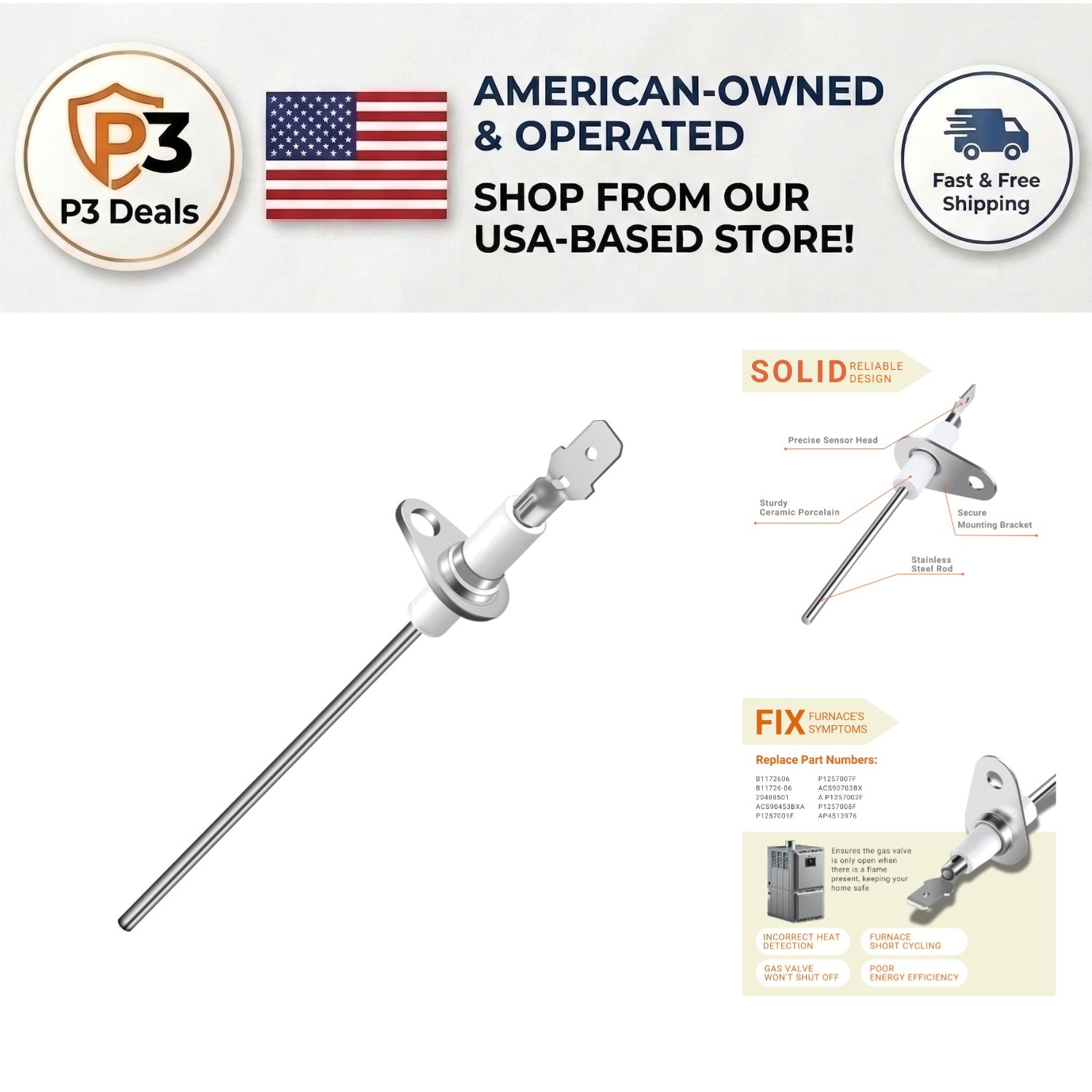 Durable Stainless Steel Flame Sensor for Efficient Flame Detection - 5x7x1