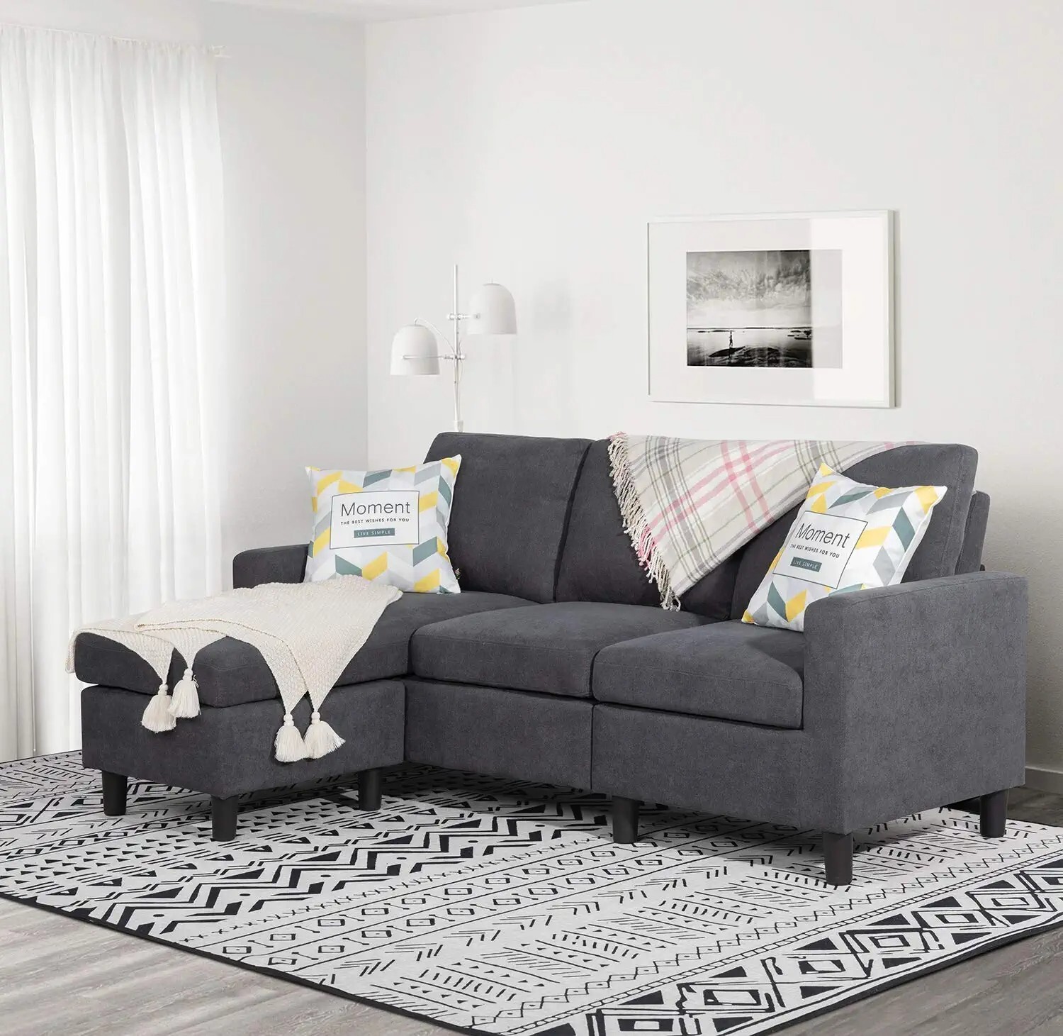 Shintenchi Convertible Sectional Sofa Couch Modern Linen, Fabric L-Shaped Couch