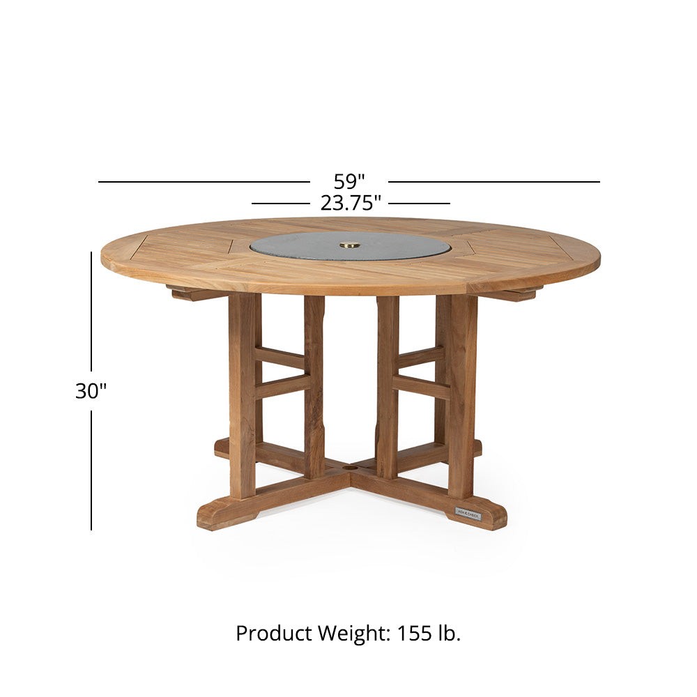 Ash & Ember Grade A Teak 59" Round Dining Table with Granite Lazy Susan