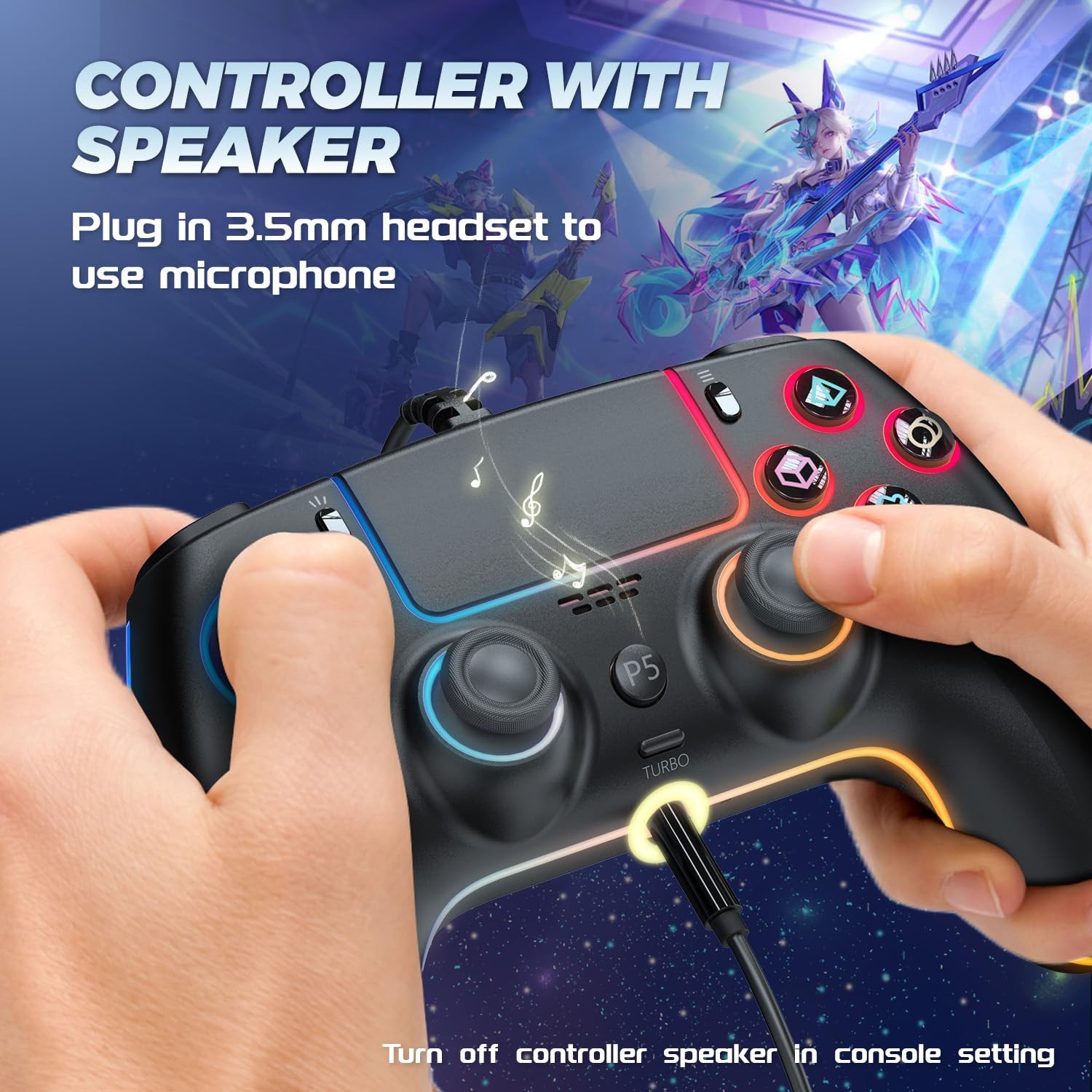 GUOC RGB Wired Controller for PS5/PS4 and PC with Hall Effect Joystick and Tr...