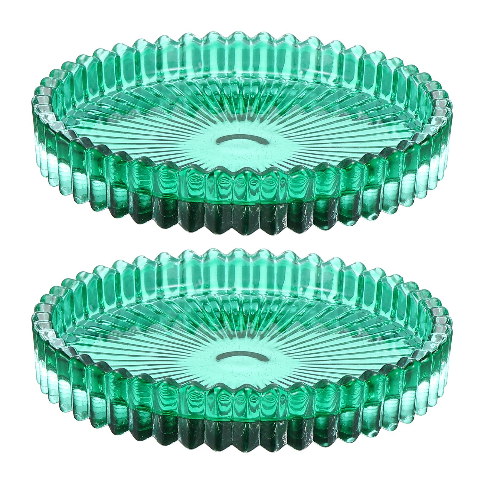 2 Pcs Green Candle Holder Plates, 4"  Round Glass Candle Tray