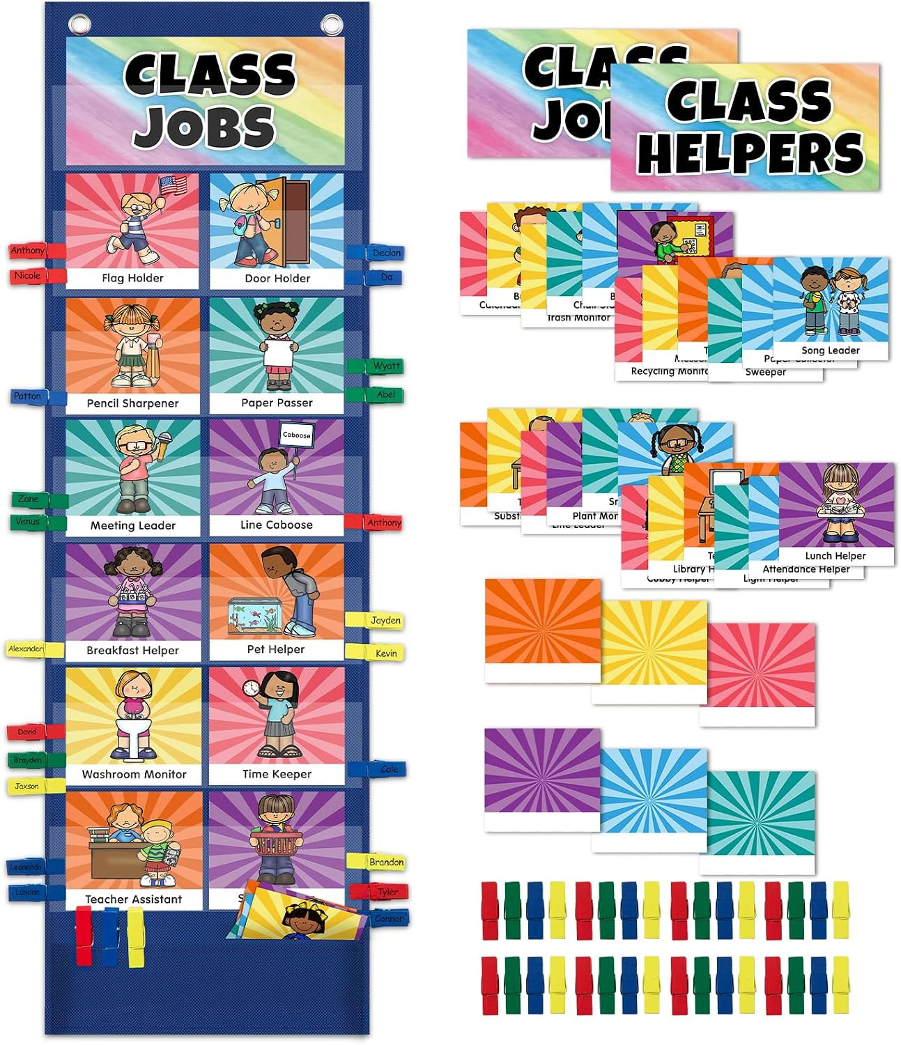Classroom Jobs Pocket Chart with 47 Cards, Class Management Helpers for Preschoo