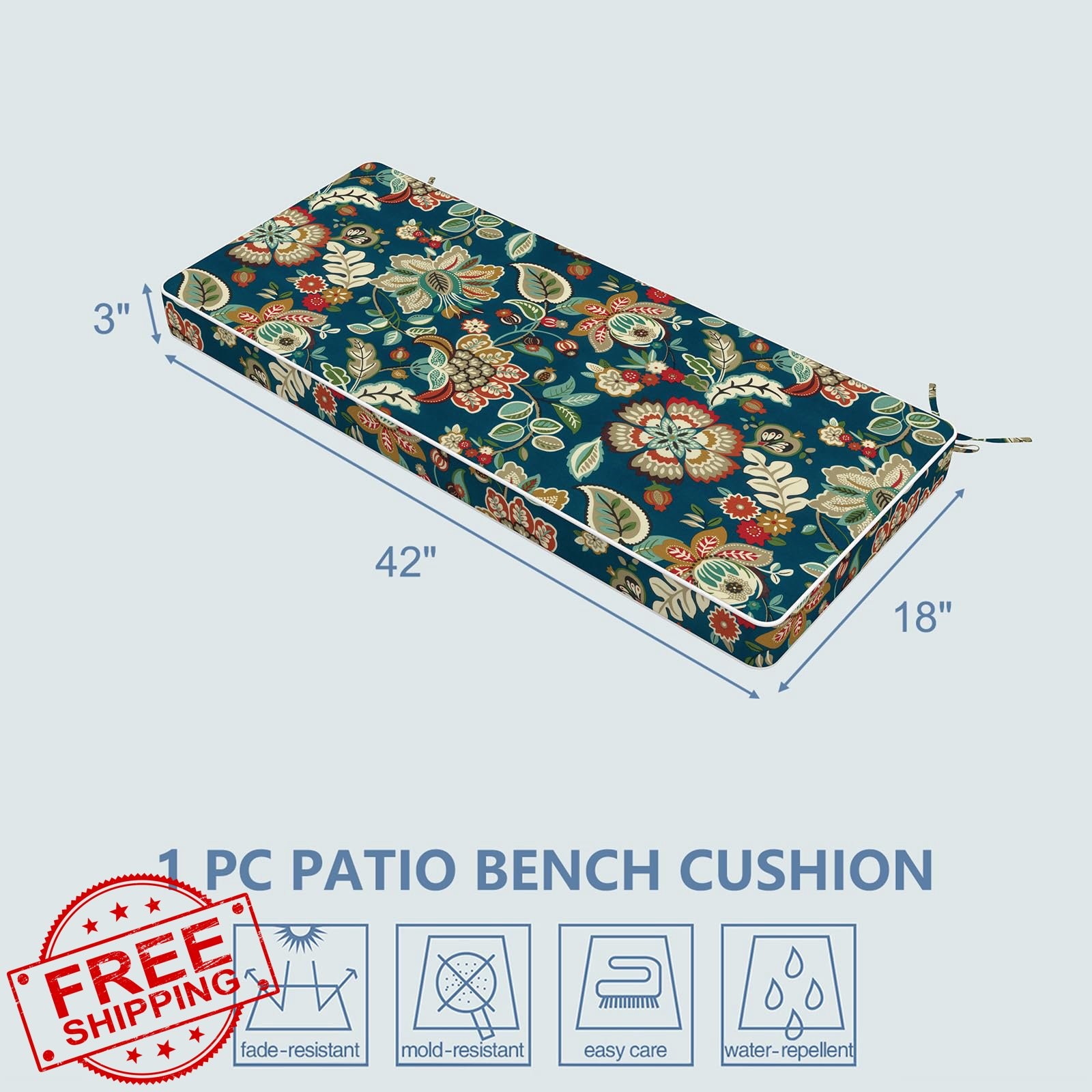 LVTXIII Bench Cushion 42x18" Water-Repellent Patio Furniture 3" Thick Peacock...