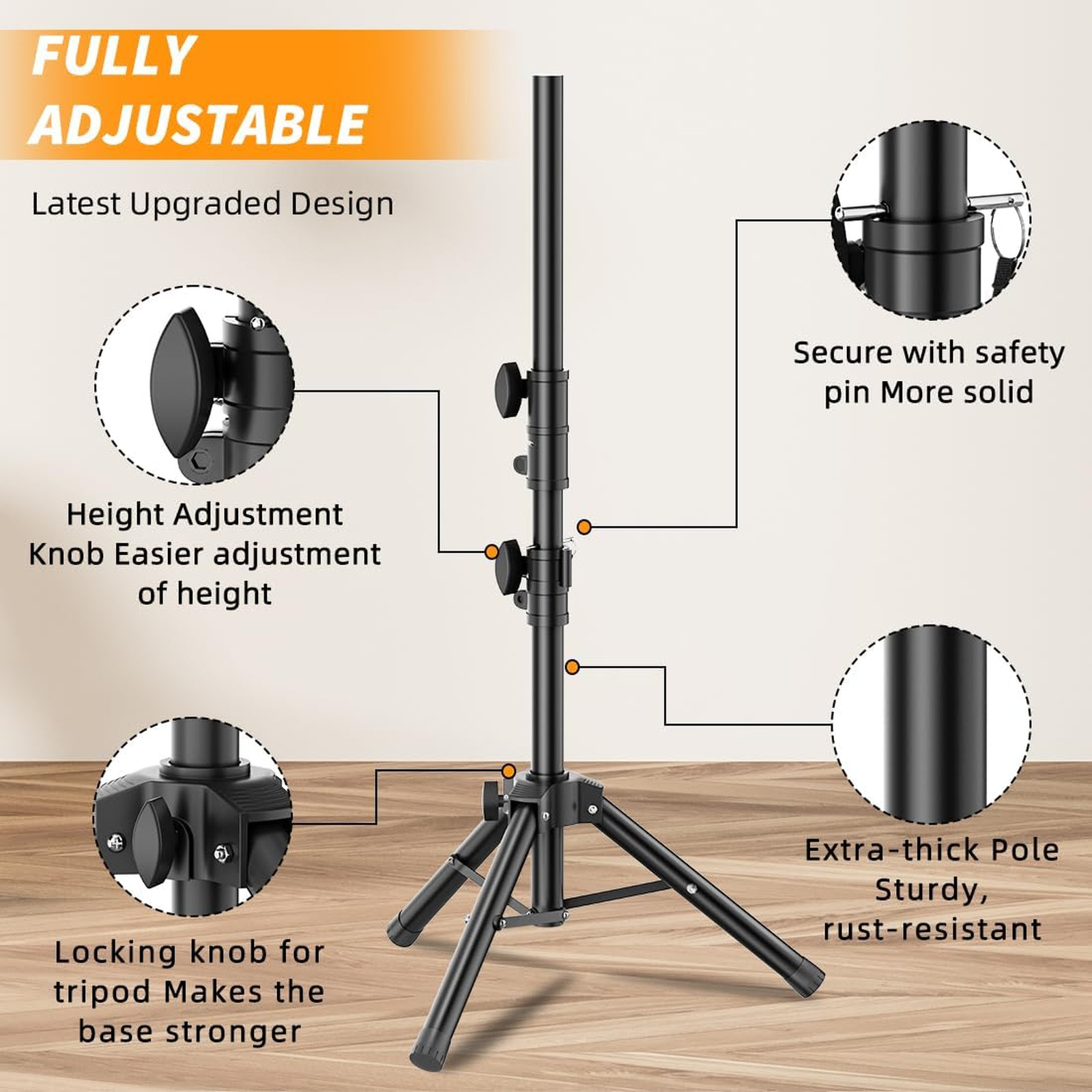 Small Speaker Stands 2 Pack, Adjustable Tripod, Lightweight, Supports 55 lb