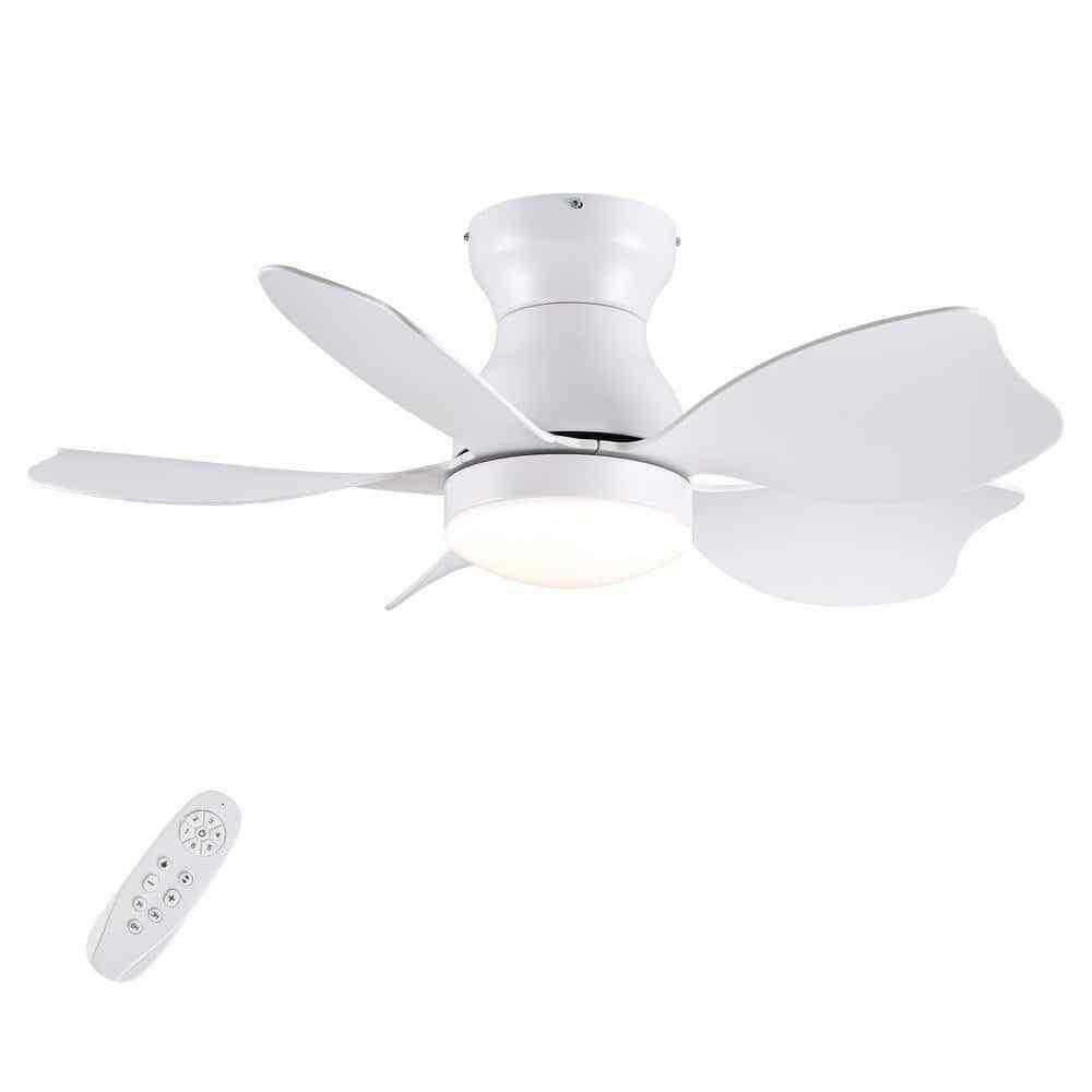 YUHAO 30 in Indoor/Outdoor Integrated LED Flush Mount White Ceiling Fan w Remote