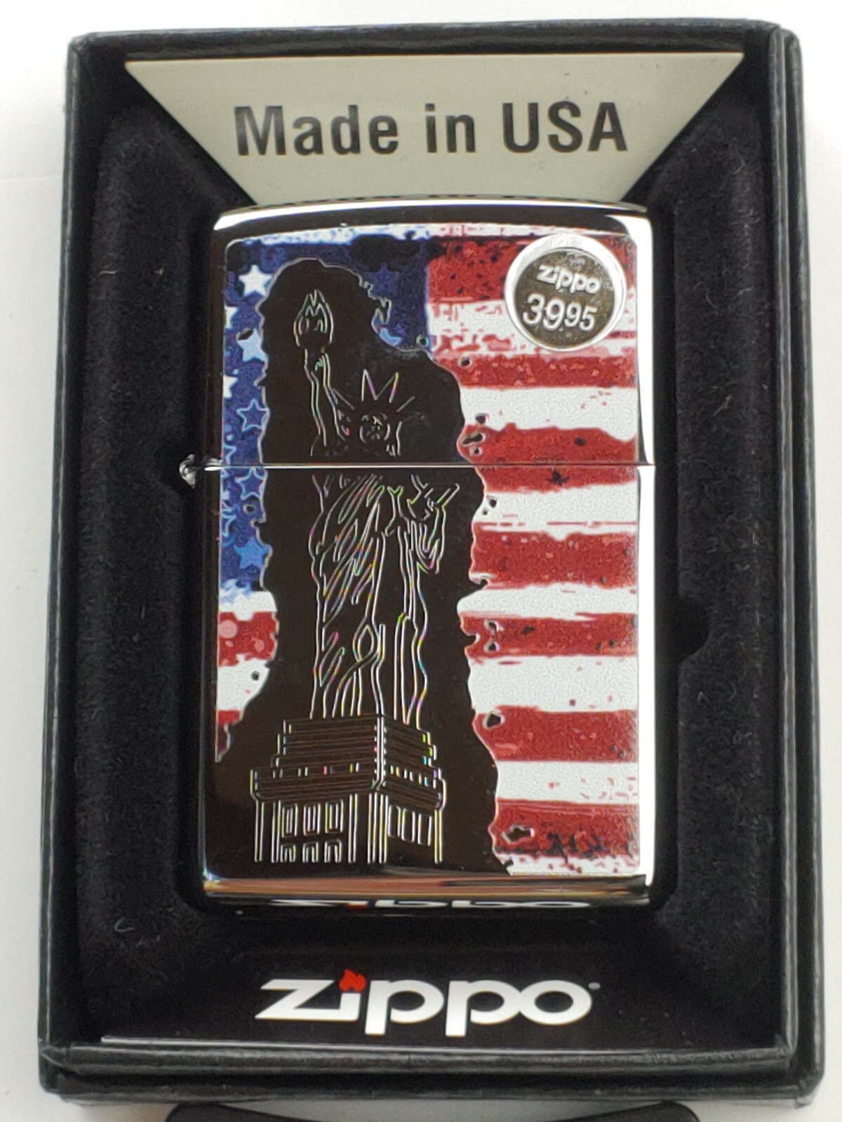 Zippo 81060 LADY LIBERTY & FLAG on High Polish Chrome Lighter - OCT (J) 2021