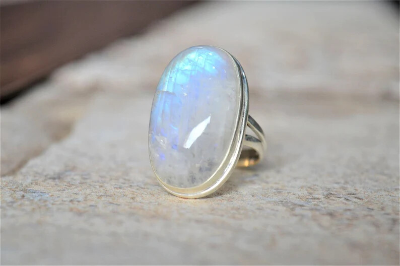Fine Moonstone Gemstone 925 Sterling Silver Handmade Ring All Size