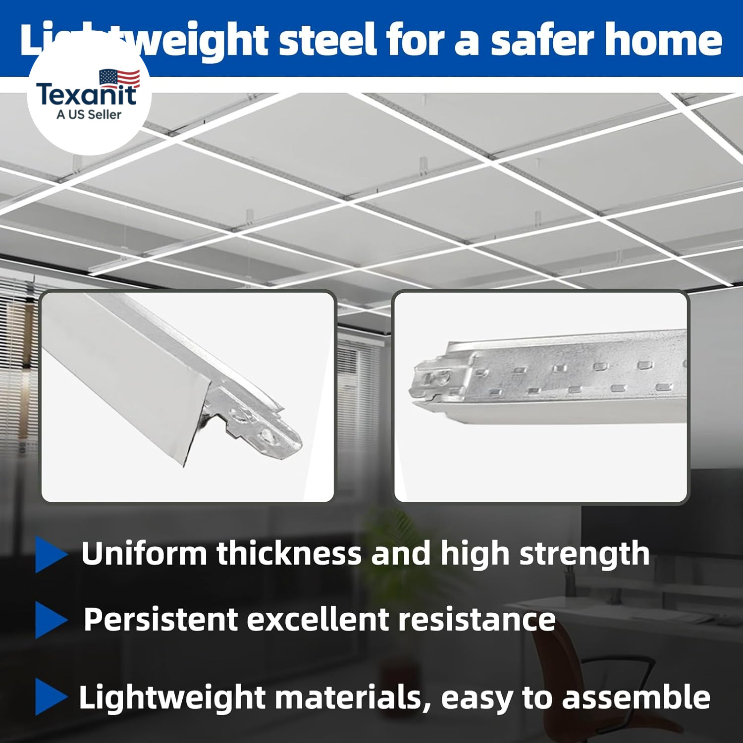 64 SQ FT White Galvanized Drop Ceiling Grid Kit for Basement Living Room Kitchen