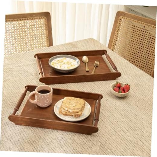Ellementry Wooden Serving Tray Set – Decorative Tray for Coffee Presence Walnut