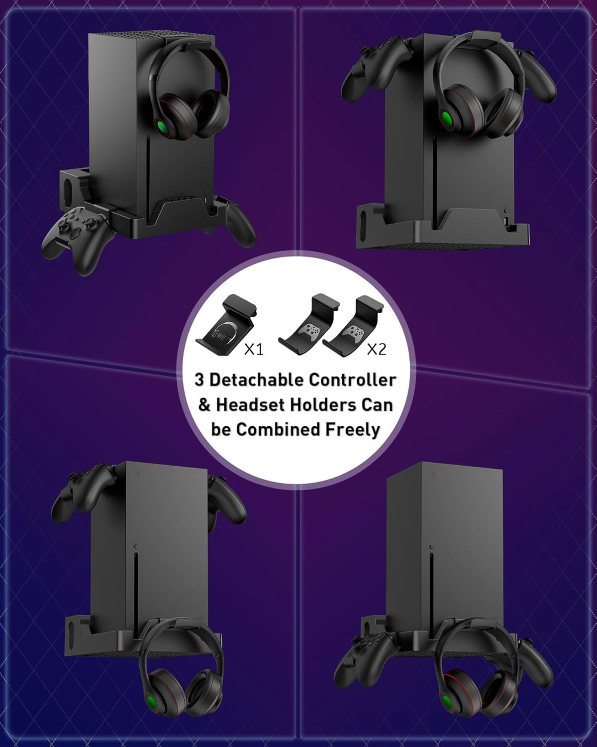 Wall Mount for Xbox Series X - Sturdy Wall Shelf Kit with 2 Controller Holders &
