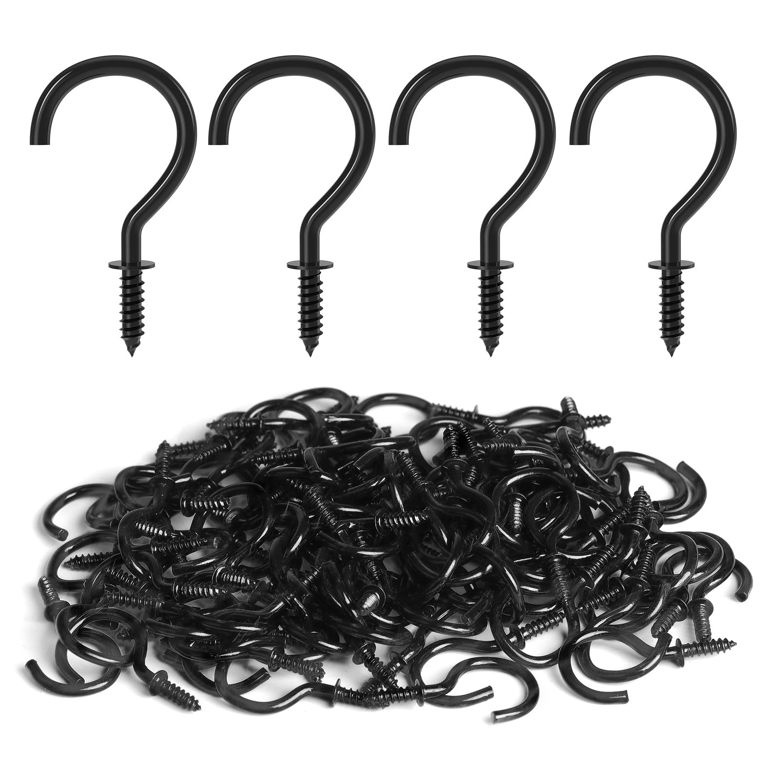 RELBRO Screw Hooks 1 Inch Metal Screw in Cup Hooks Black 100 Pcs