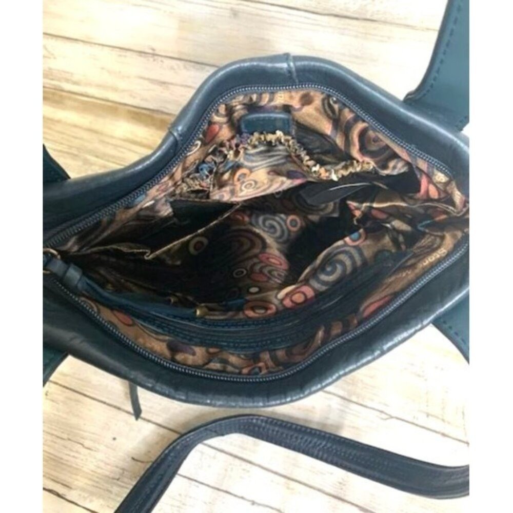 Stone Mountain Dark Teal Leather Studded Shoulder & Zipper Closure