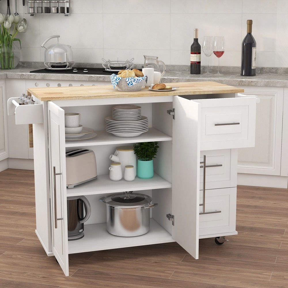 Kitchen Island W Spice Rack Towel Rack Extensible Solid Wood Table Top