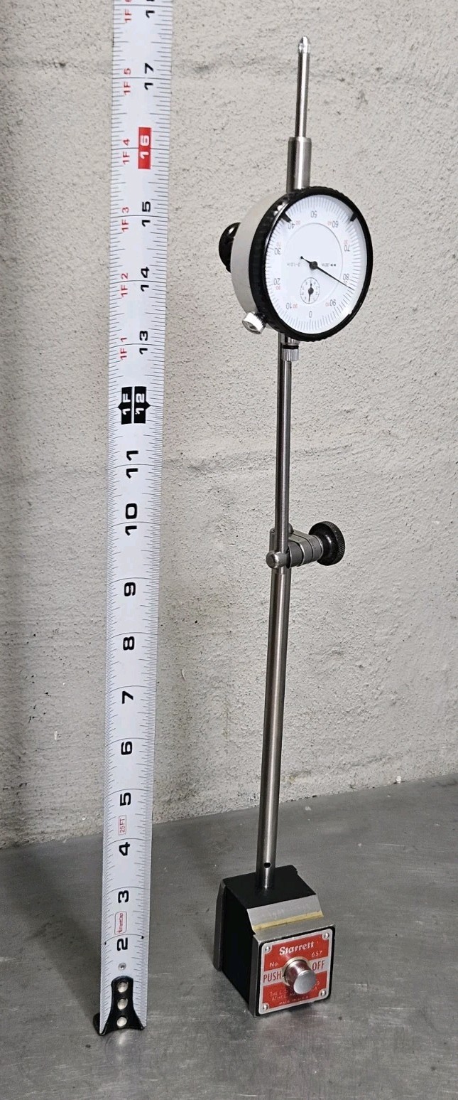 Starrett No. 657AA magnetic base + 1" dial indicator - micrometer - caliper
