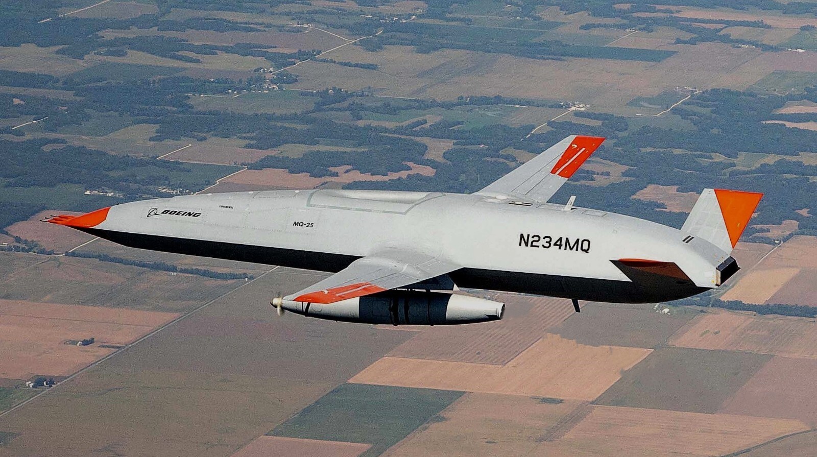 Framed 4" X 6" Print of a Boeing MQ-25 "Stingray" unmanned refueling Drone.