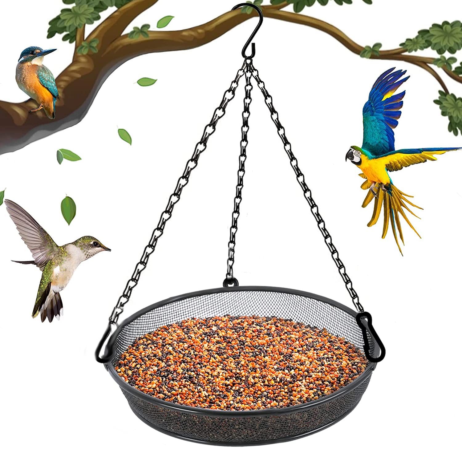 Hanging Metal Bird Feeder, Fine Mesh Platform for Multi-Seed & Outdoors