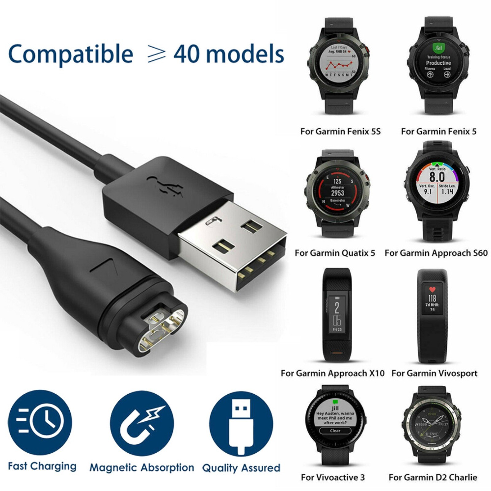 For Garmin Instinct Charger Replacement Charging Cable Cord USB