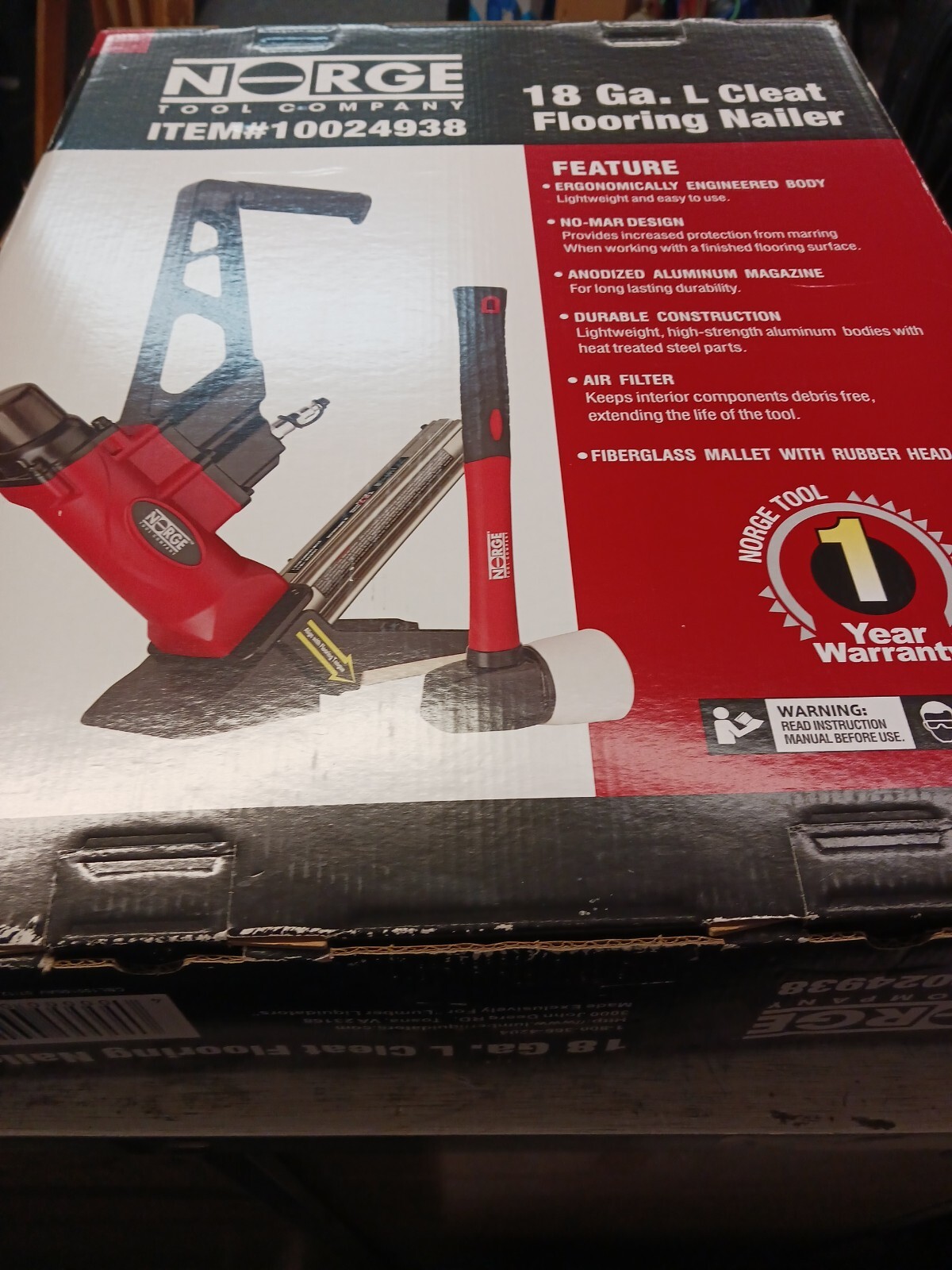 Norge Tool Company 10024938 18Ga. L Cleat Flooring Nailer with nails