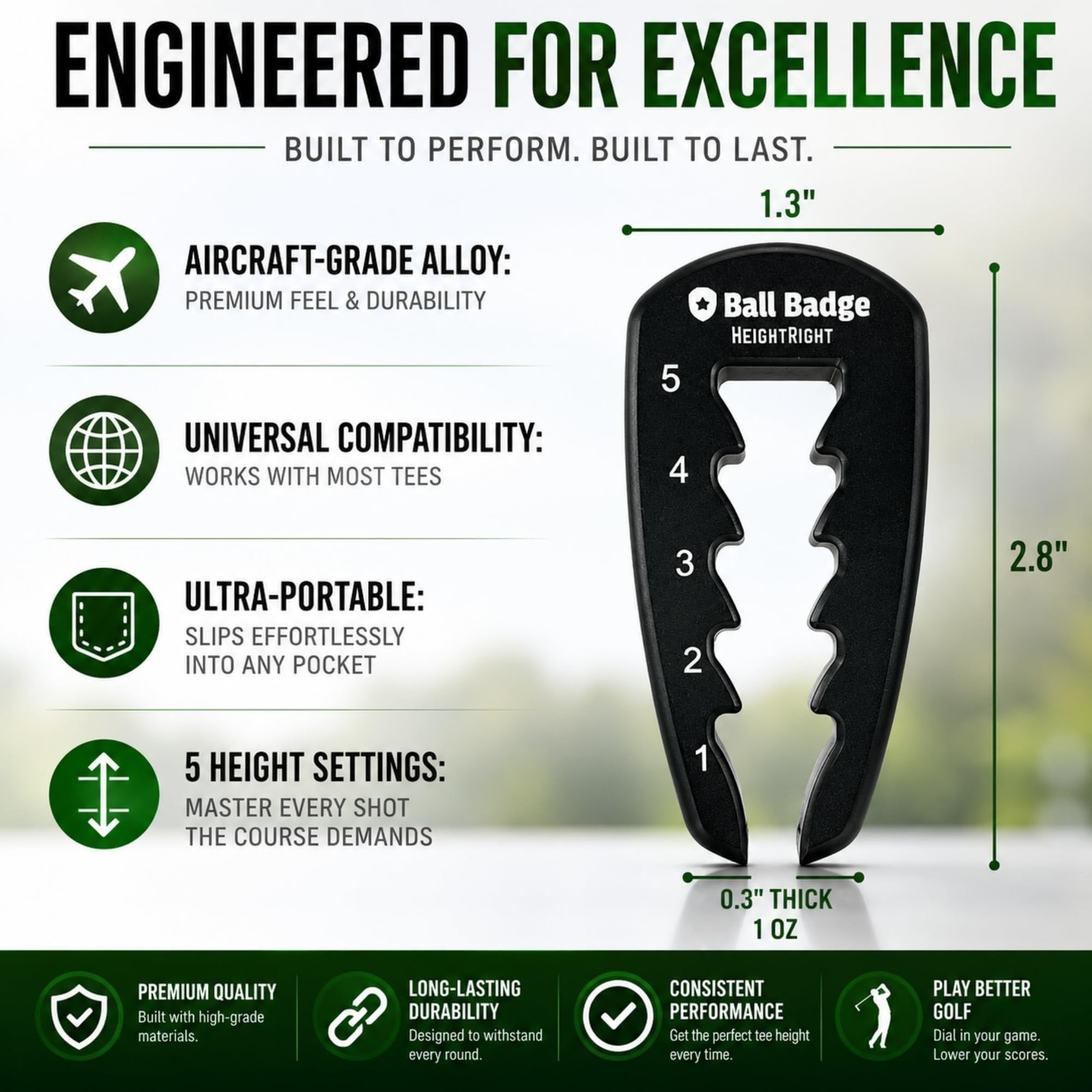 Adjustable Golf Tee Height Tool (5-Level Precision) – Universal Fit for Wo