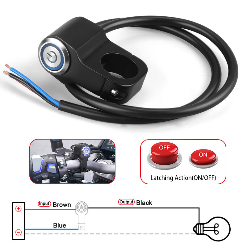 Motorcycle Switch ON Off Latch Button 7/8" Handlebar Fog Spot Headlight Blue LED